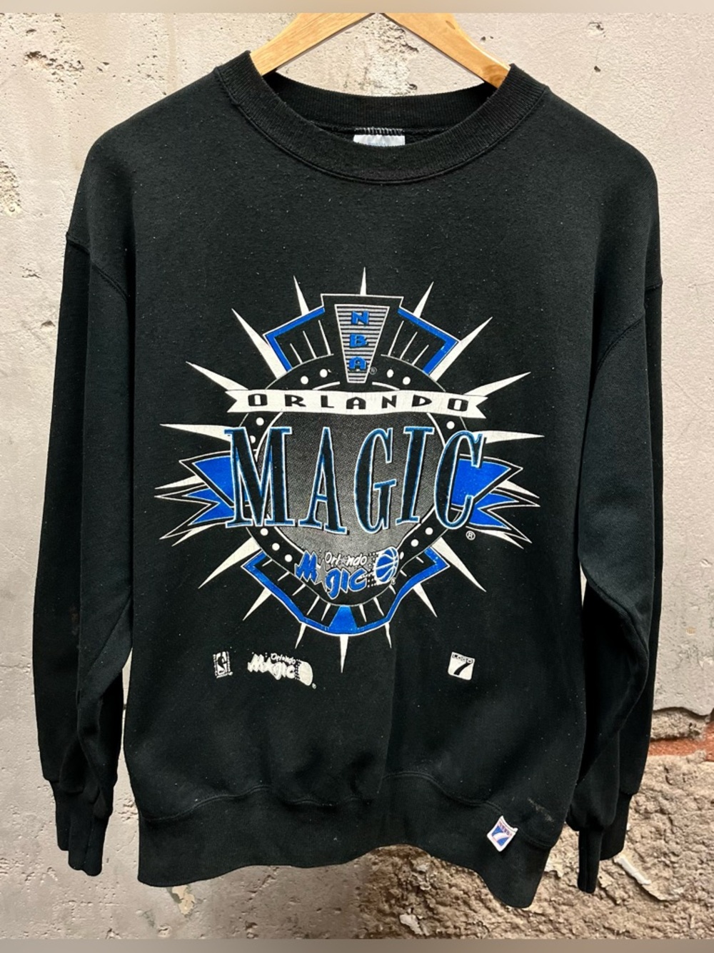Vintage 90s Logo 7 Orlando Magic Black NBA Sweatshirt Crewneck M Basketball